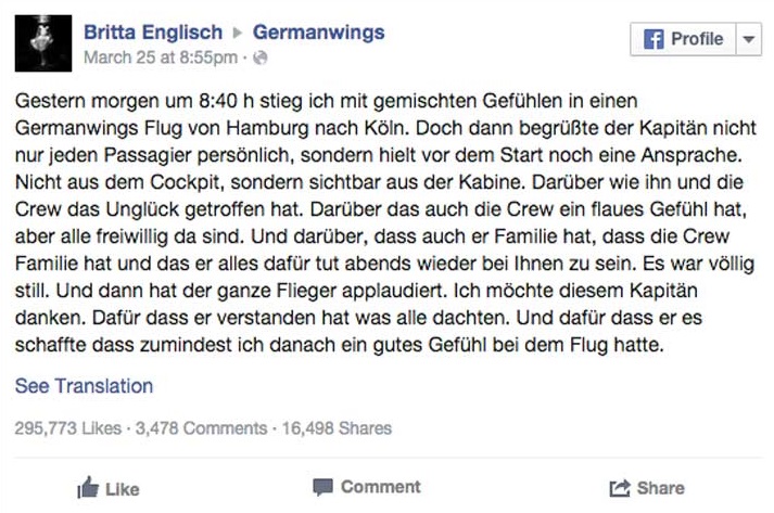 Facebookm Germanwings