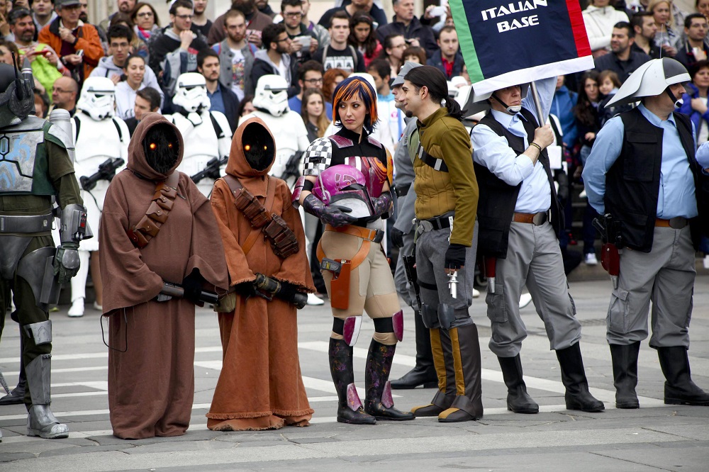 . Milan (Italy), 03/05/2015.- Costumed participants attend a Star Wars Parade in Milan, Italy, 03 May 2015. The next Star Wars movie is set for release in 2018. (Cine, Italia) EFE/EPA/MOURAD BALTI TOUATI