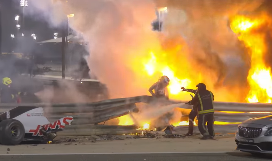 Auto se partió y se incendió: El momento exacto del escalofriante accidente  sufrió Romain Grosjean en la Fórmula 1