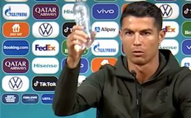 El "saludable" gesto de Cristiano Ronaldo durante una conferencia de prensa