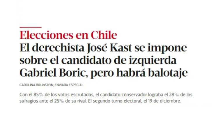 Prensa internacional reacciona a elecciones: "ultraderecha y la izquierda se disputarán Presidencia de Chile"
