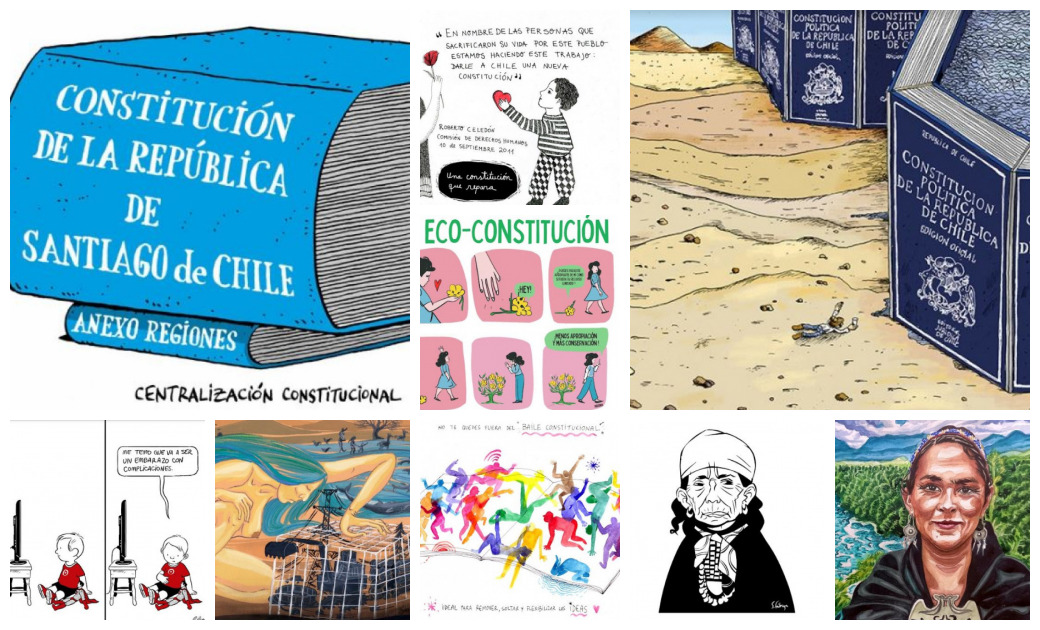 El collage muestra una serie de ilustraciones sobre el proceso constituyente