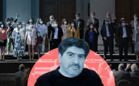 La imagen muestra a Ernesto Águila frente al nuevo gabinete de Gabriel Boric